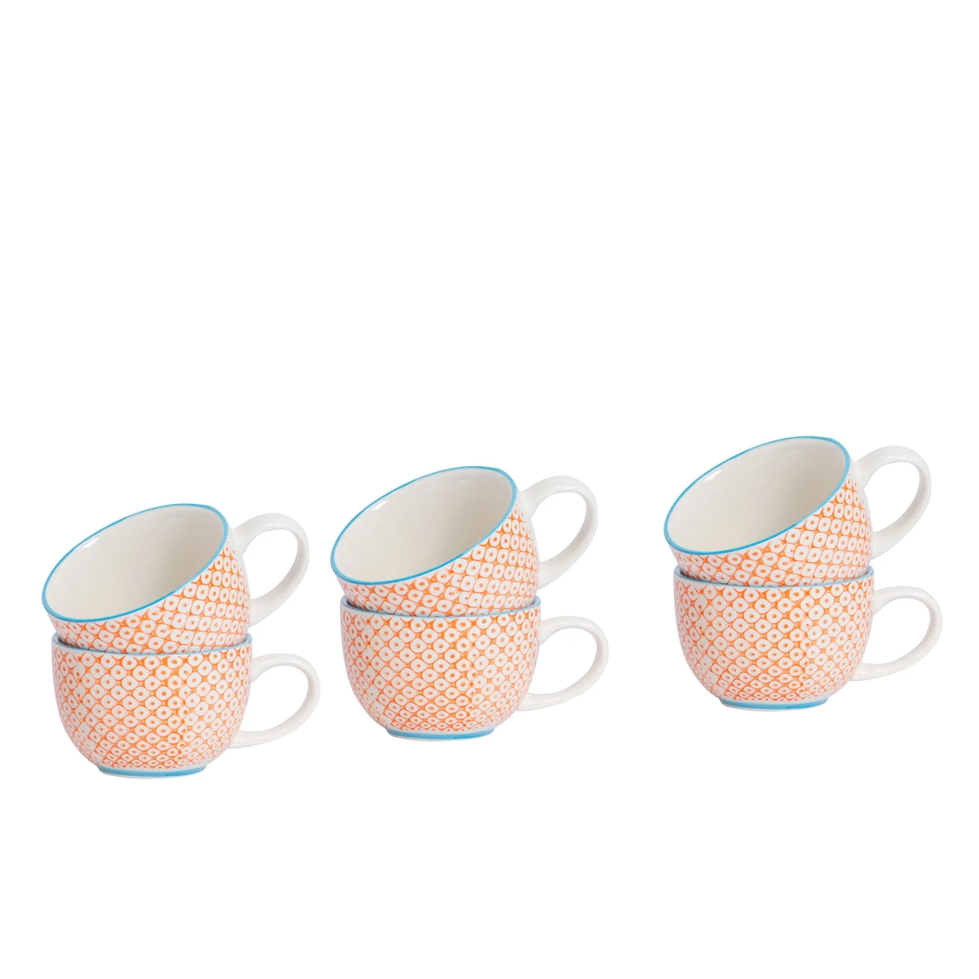 250ml Hand Printed Cappuccino & Tea Cups - Pack of Six - By Nicola Spring