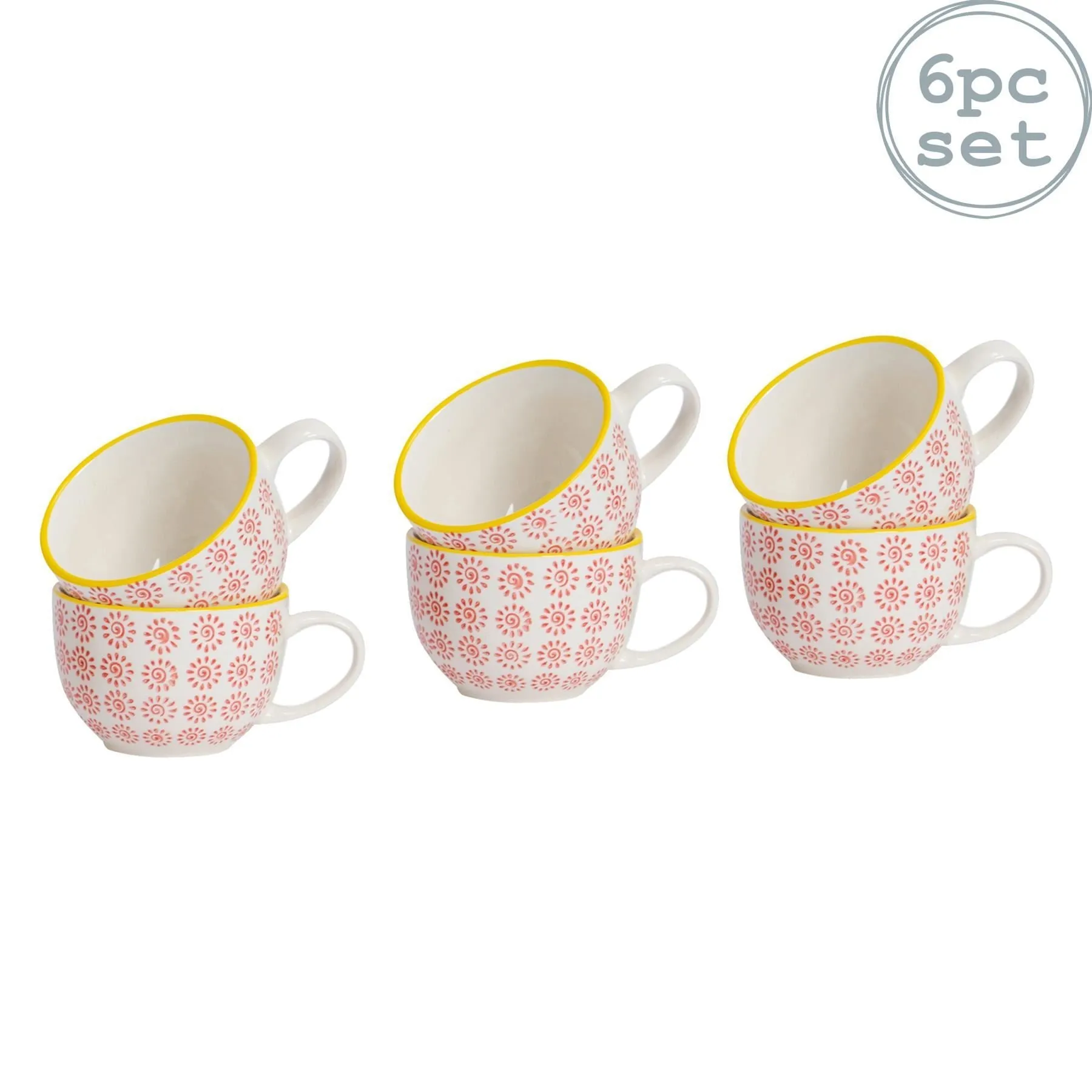 250ml Hand Printed Cappuccino & Tea Cups - Pack of Six - By Nicola Spring