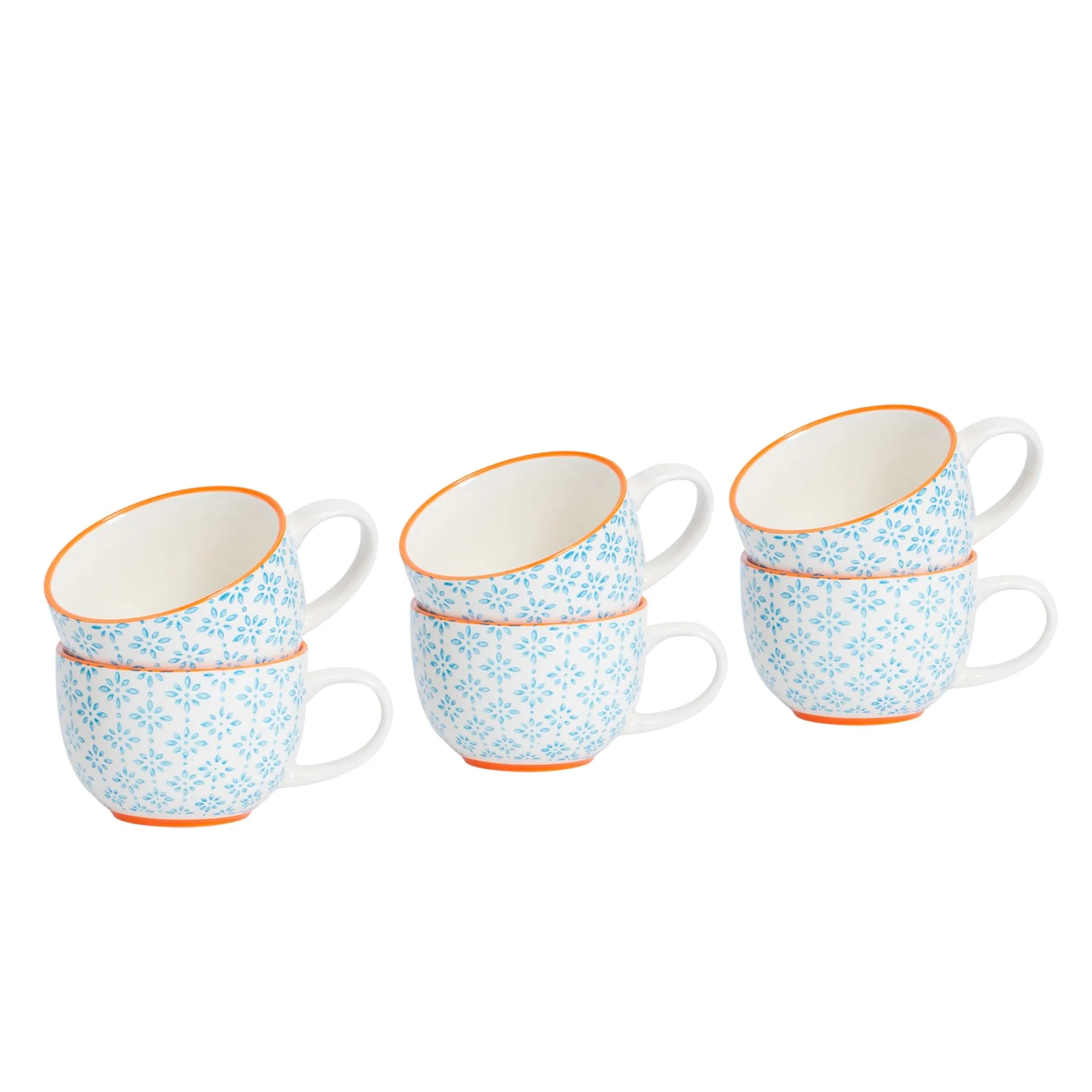 250ml Hand Printed Cappuccino & Tea Cups - Pack of Six - By Nicola Spring