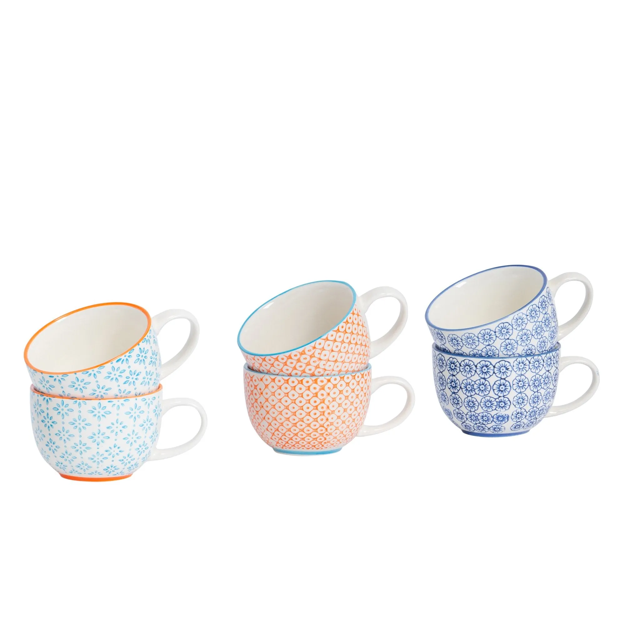 250ml Hand Printed Cappuccino & Tea Cups - Pack of Six - By Nicola Spring