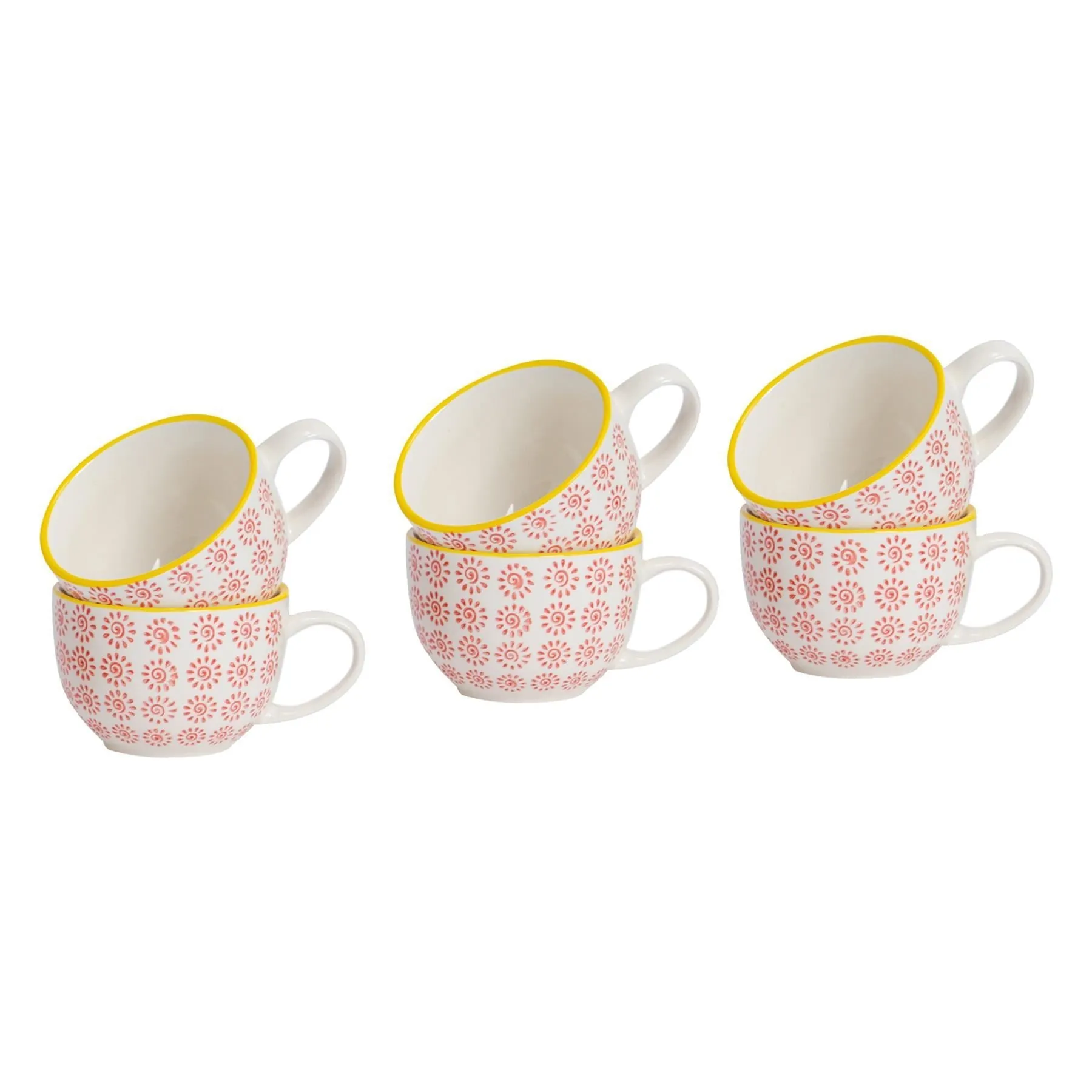 250ml Hand Printed Cappuccino & Tea Cups - Pack of Six - By Nicola Spring