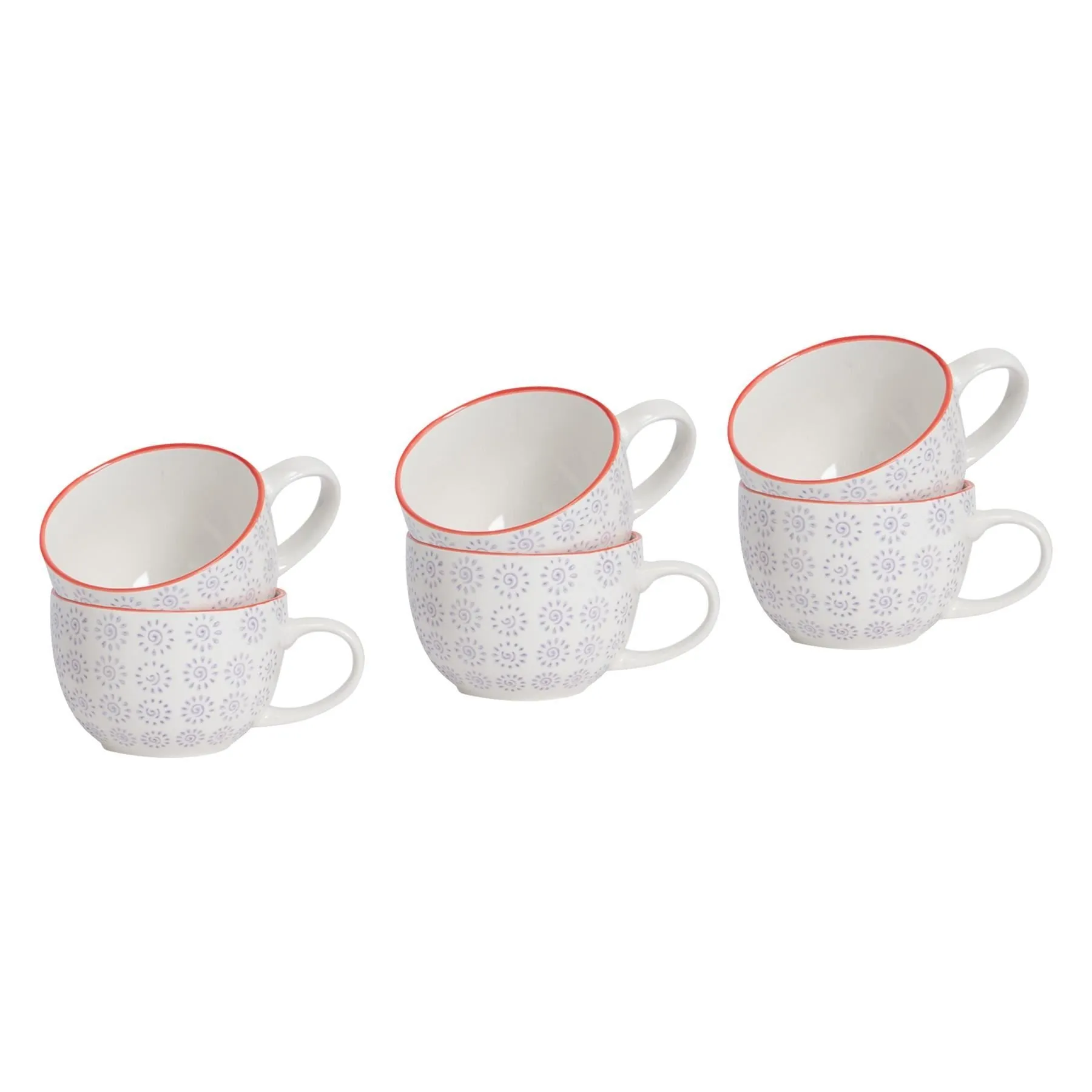 250ml Hand Printed Cappuccino & Tea Cups - Pack of Six - By Nicola Spring