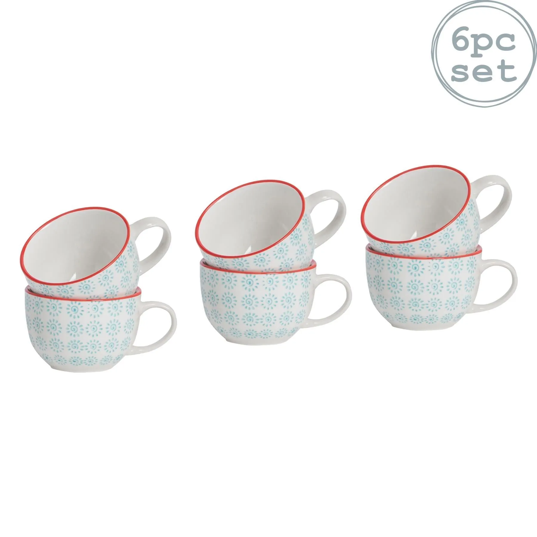 250ml Hand Printed Cappuccino & Tea Cups - Pack of Six - By Nicola Spring