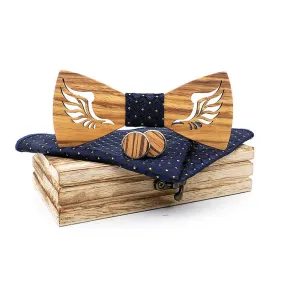 3Pcs Men's Hollow Angle Wings Wooden Bow Tie Set