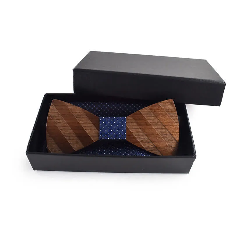 4Pcs Men's Formal Striped Pattern Wooden Bow Tie Set