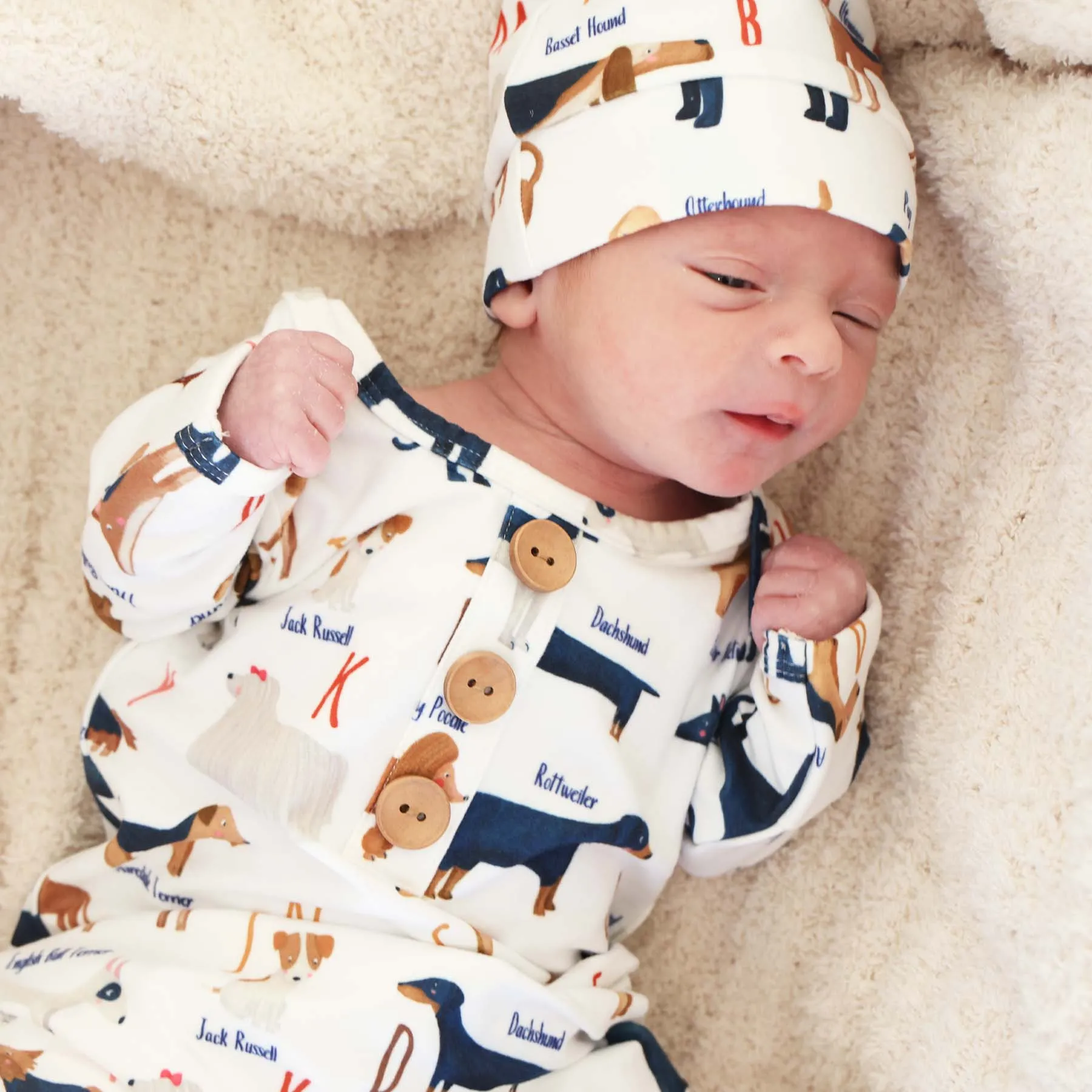 ABC Paw-ty Newborn Baby Knot Gown & Hat Set