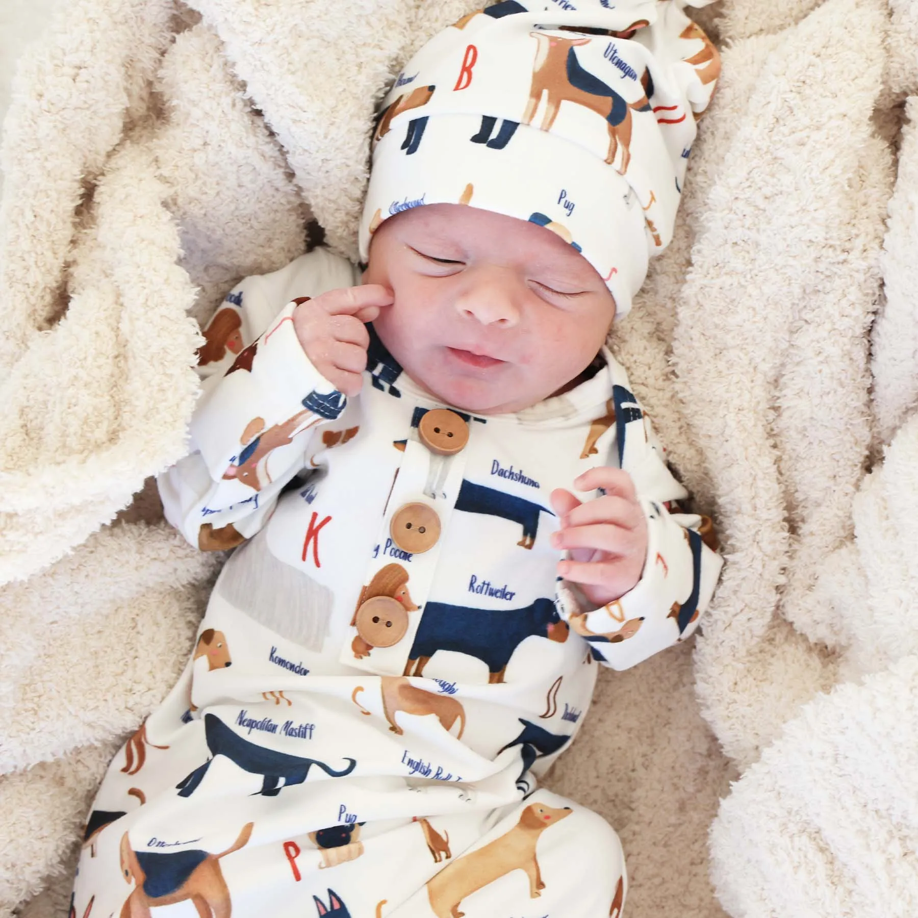 ABC Paw-ty Newborn Baby Knot Gown & Hat Set