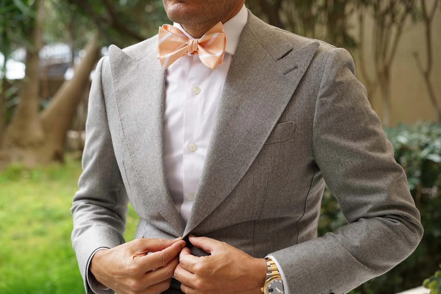 Apricot Striped Self Bow Tie