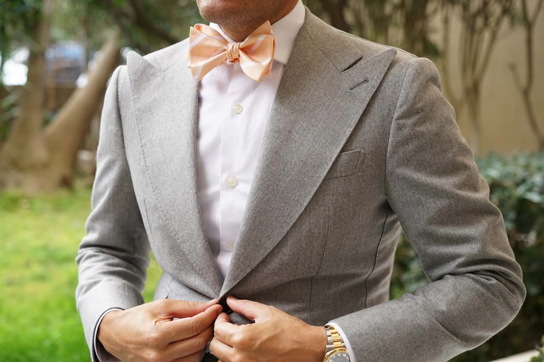 Apricot Striped Self Bow Tie