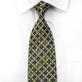 Arnold Palmer Men's Silk Rhinestone Tie Green Foulard On Black With Silver Sparkles