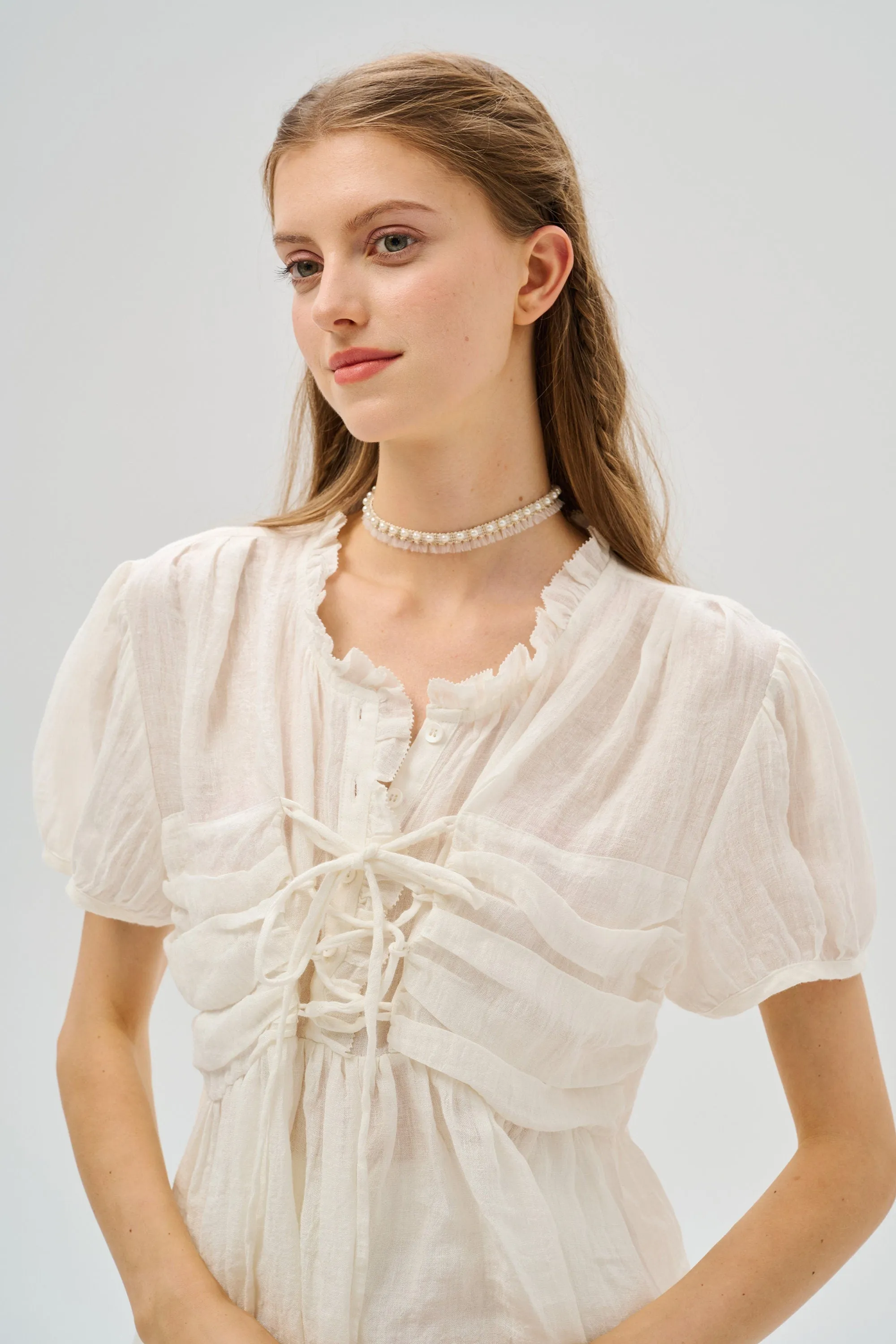 Artwork 12 | Unique Lace-up Linen Blouse