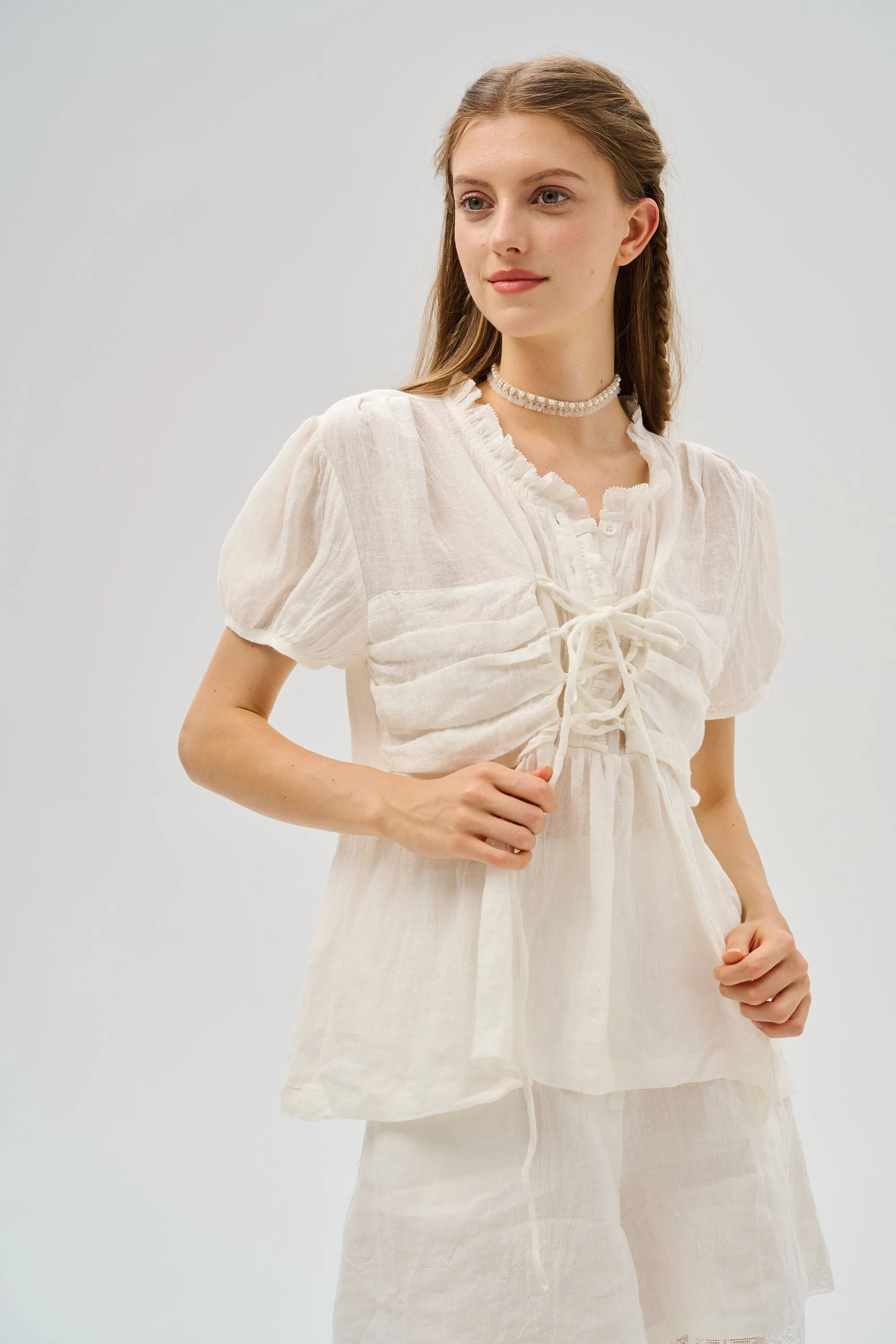 Artwork 12 | Unique Lace-up Linen Blouse