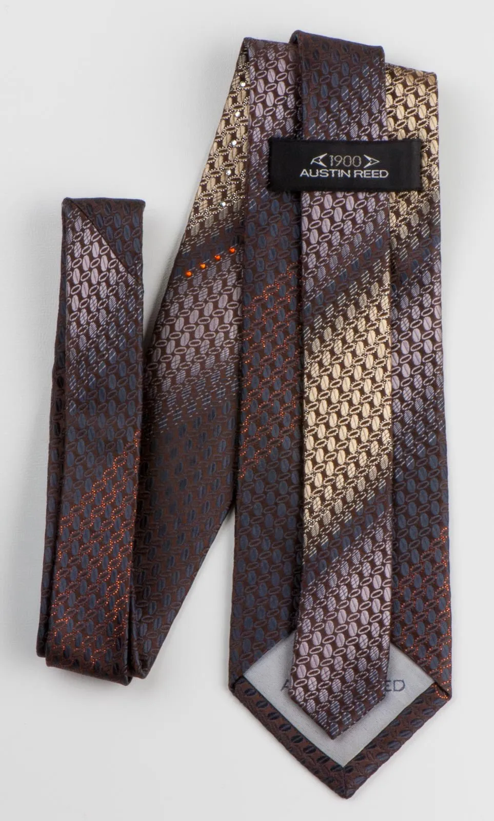 Austin Reed Men's Silk Rhinestone Tie Elegant Oval Pattern On Brown With Copper Sparkles