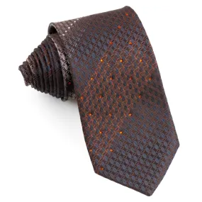 Austin Reed Men's Silk Rhinestone Tie Elegant Oval Pattern On Brown With Copper Sparkles