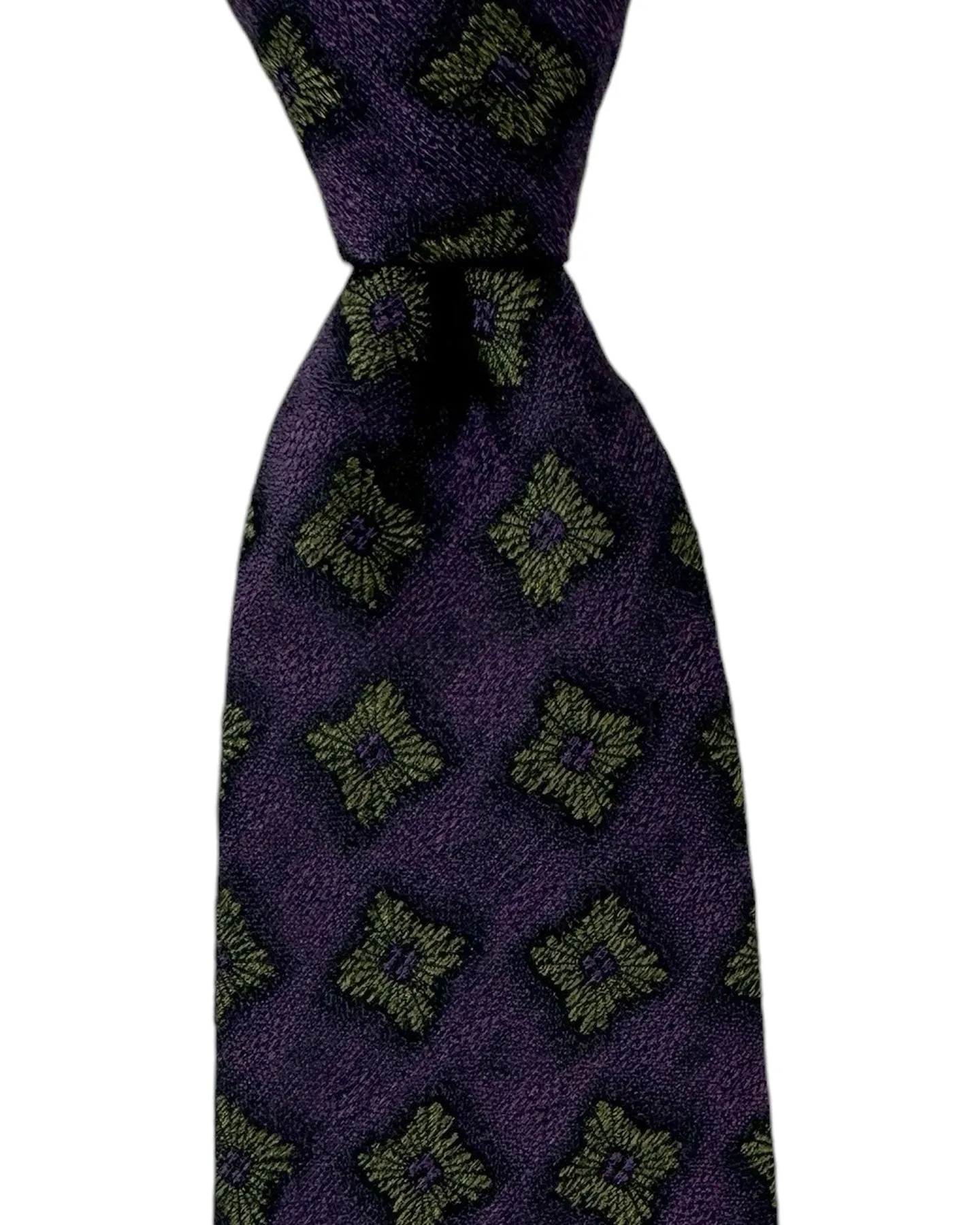 Barba Sevenfold Tie Purple Olive Floral Design - Wool Silk