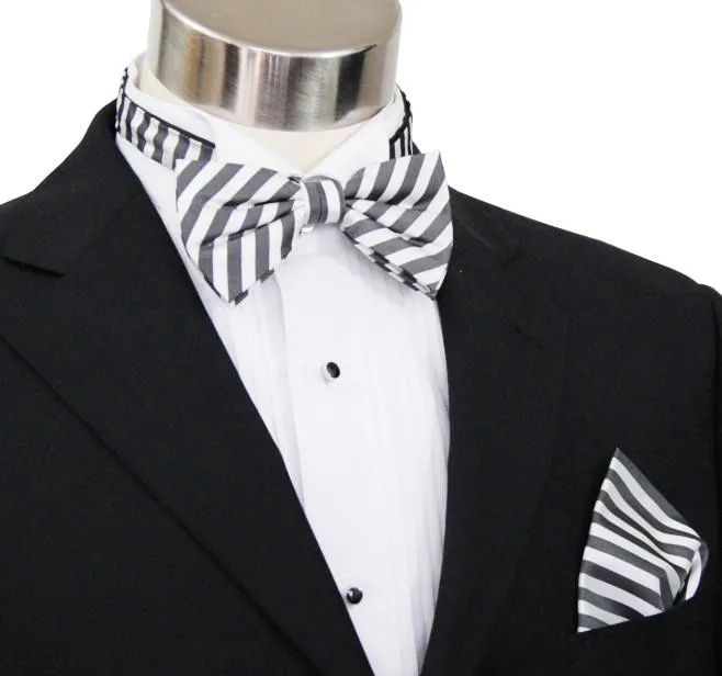 Black and White Striped Silk Bow Tie