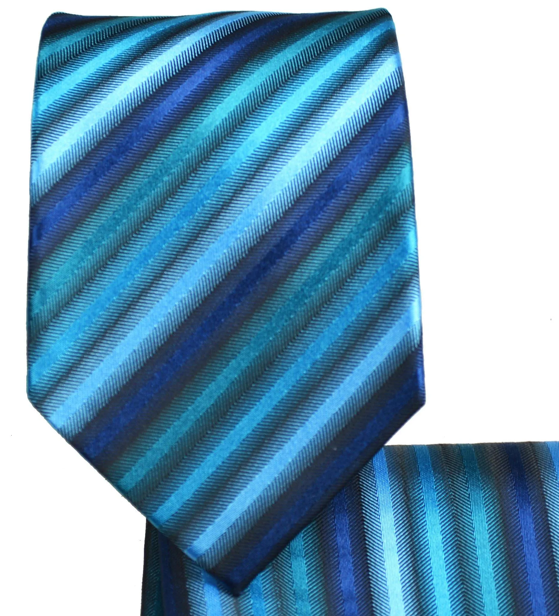 Blue Sapphire Striped Silk Tie Set by Paul Malone