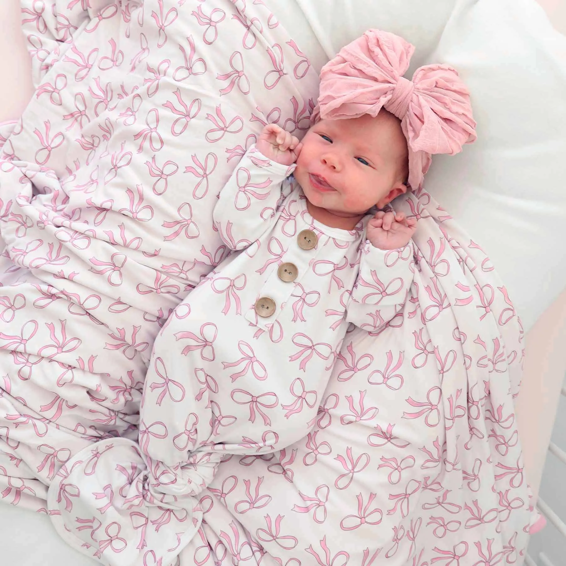 Blushing Bows Newborn Baby Knot Gown & Hat Set