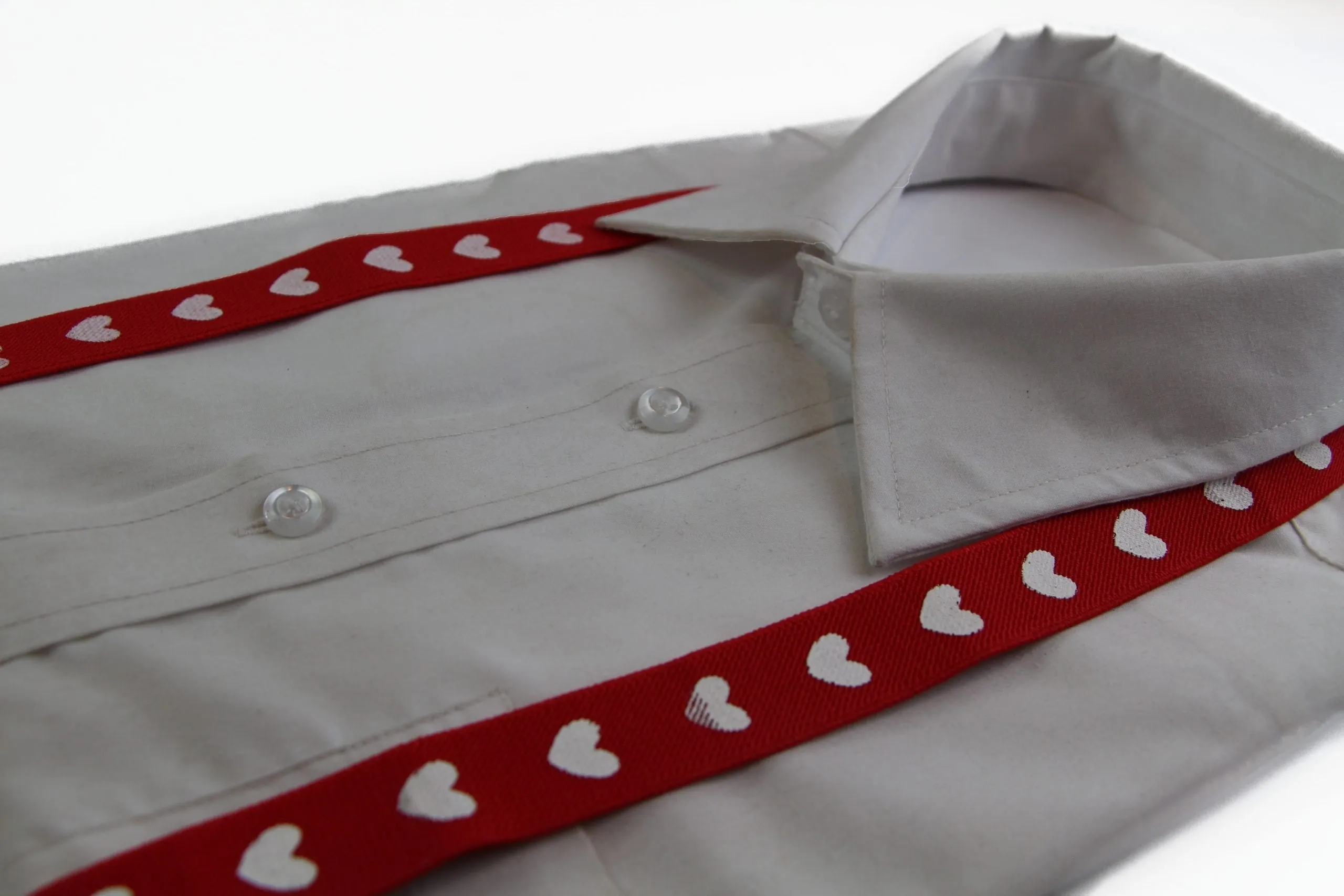 Boys Adjustable Red With White Love Hearts Patterned Suspenders