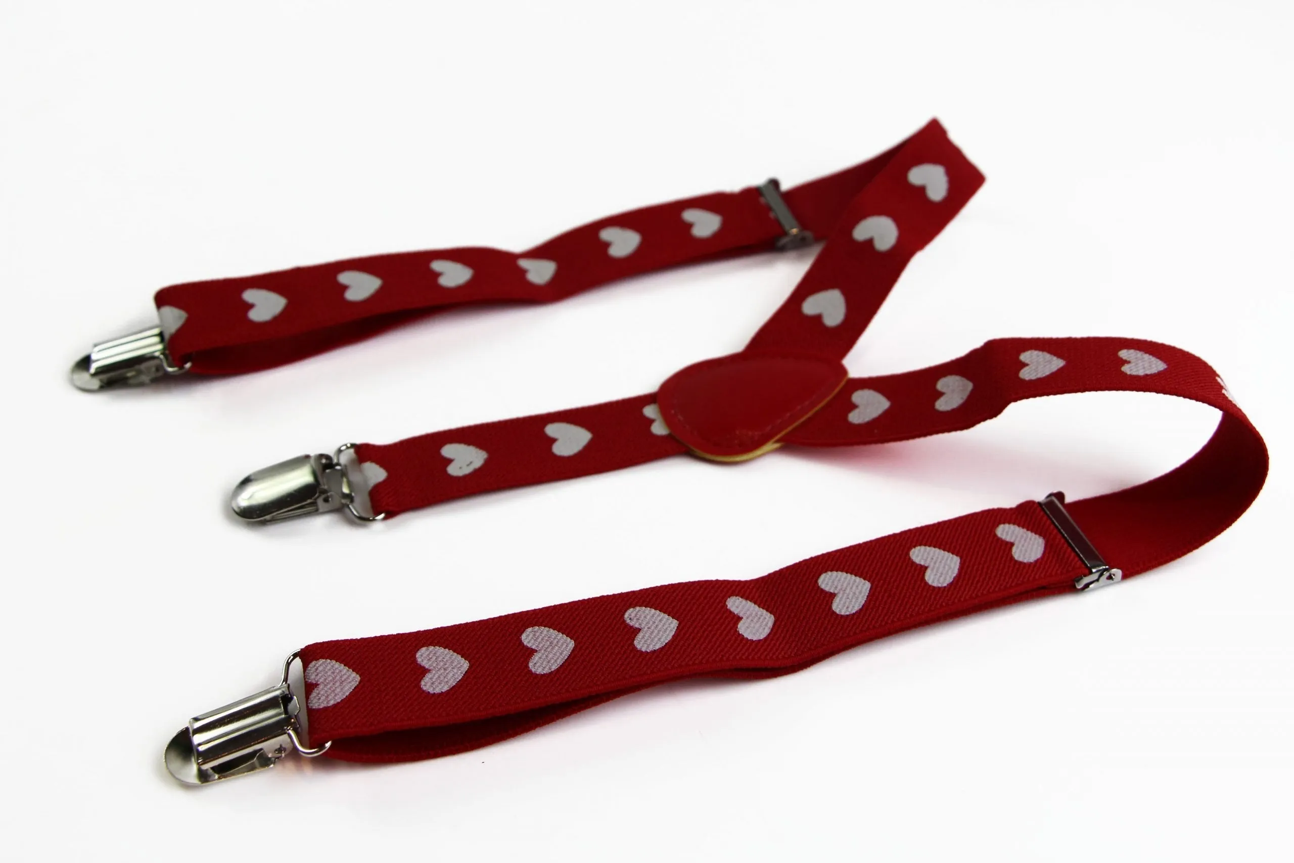 Boys Adjustable Red With White Love Hearts Patterned Suspenders