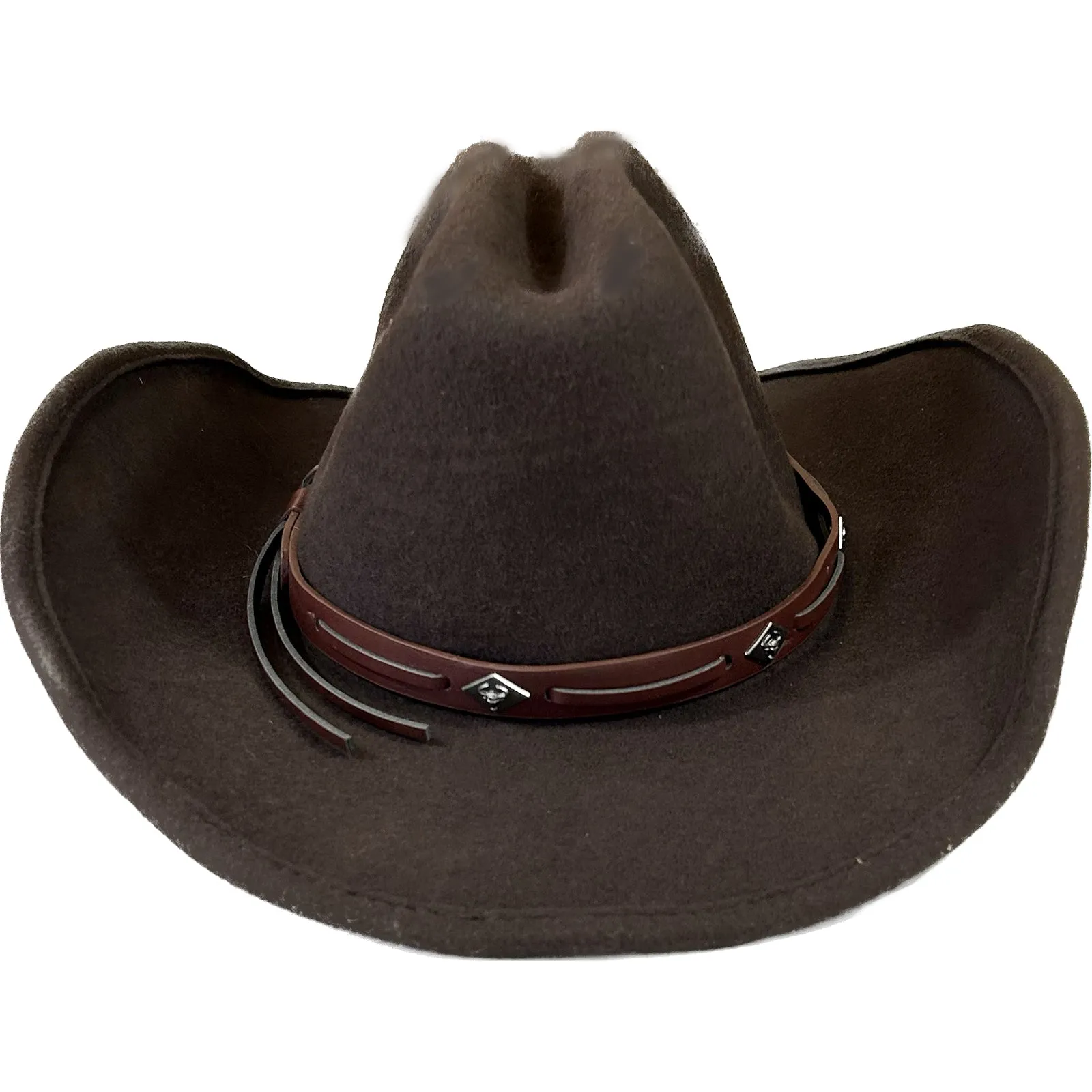 Brown Wool Felt Western Cowboy Hat with Faux Leather Band