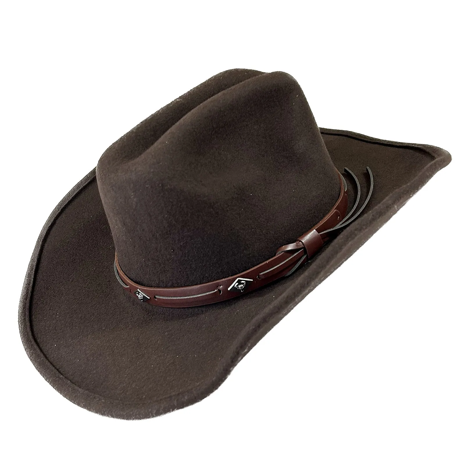 Brown Wool Felt Western Cowboy Hat with Faux Leather Band