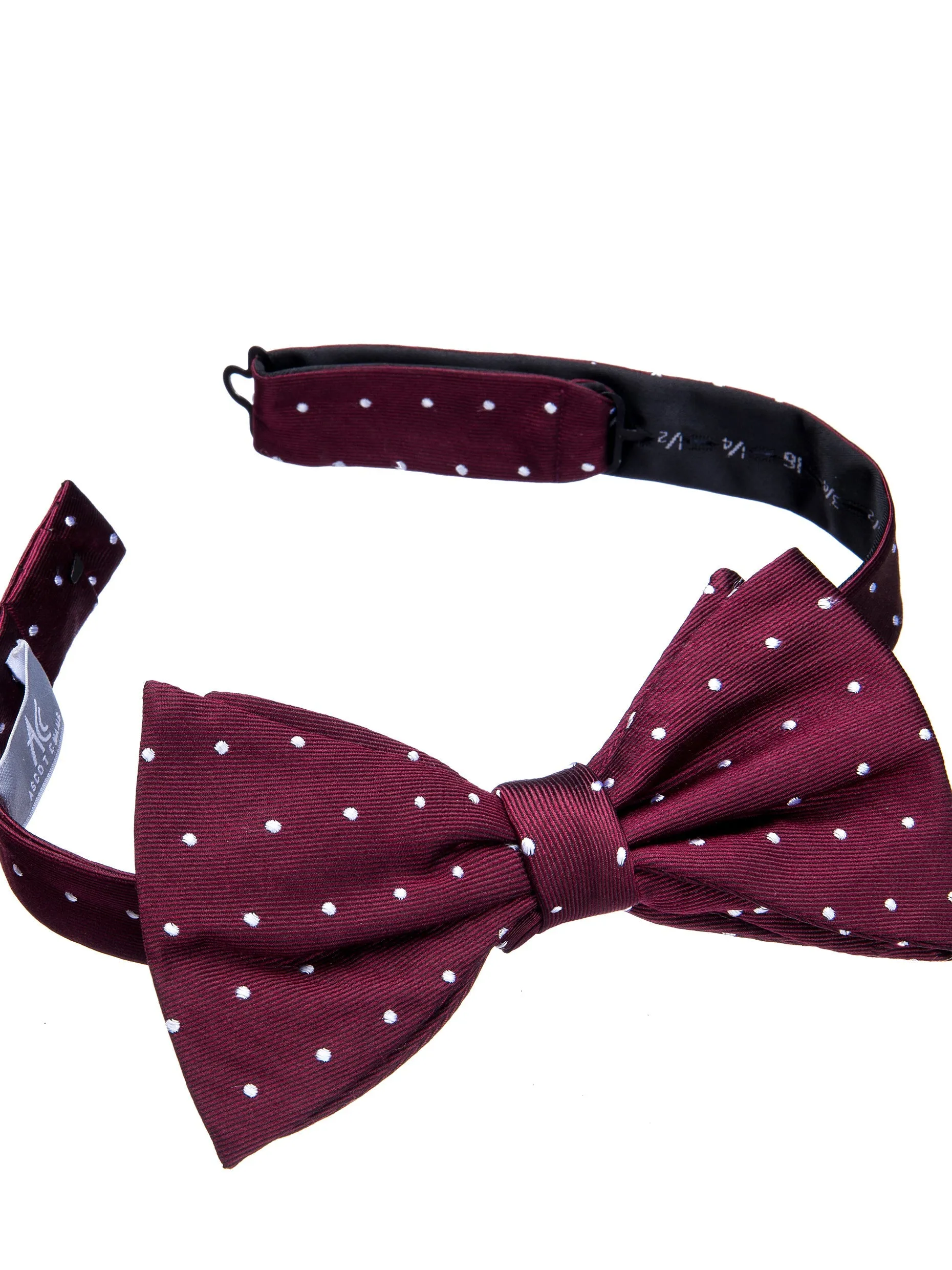 Burgundy Polka Dot Silk Bow Tie - Self Tie