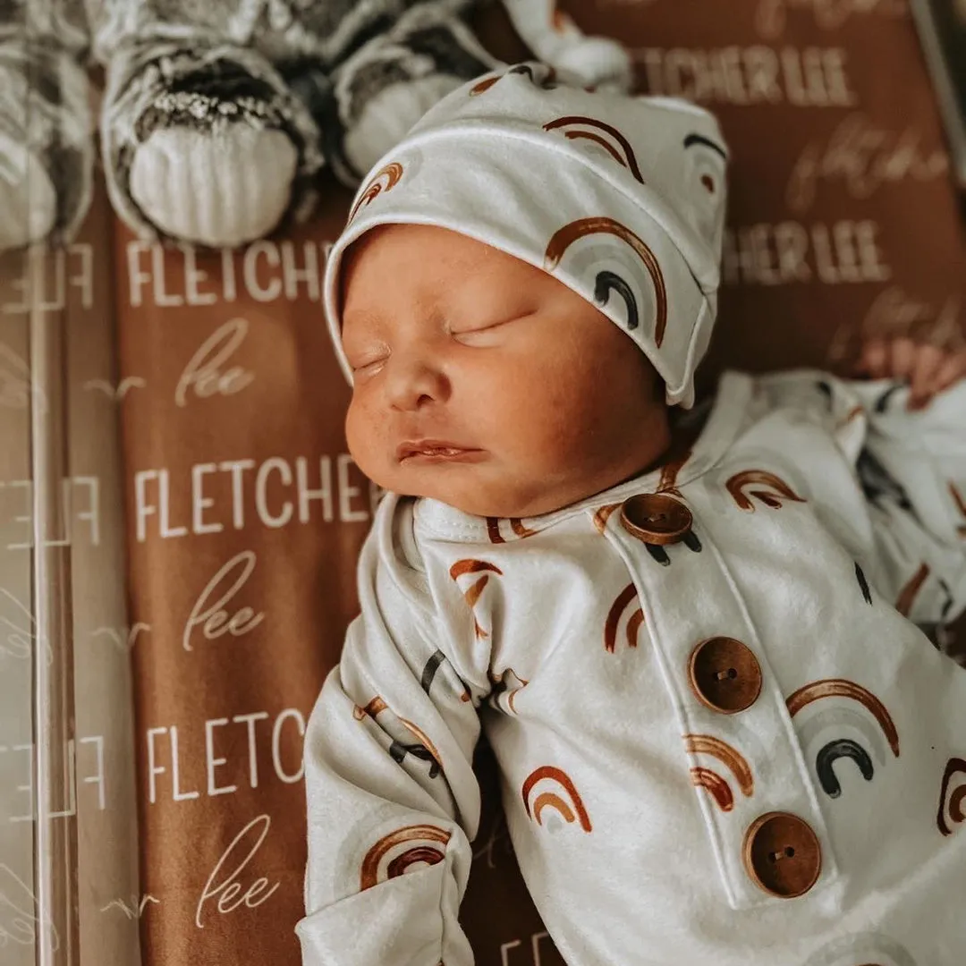 Cannon's Earthy Rainbow Newborn Baby Knot Gown & Hat