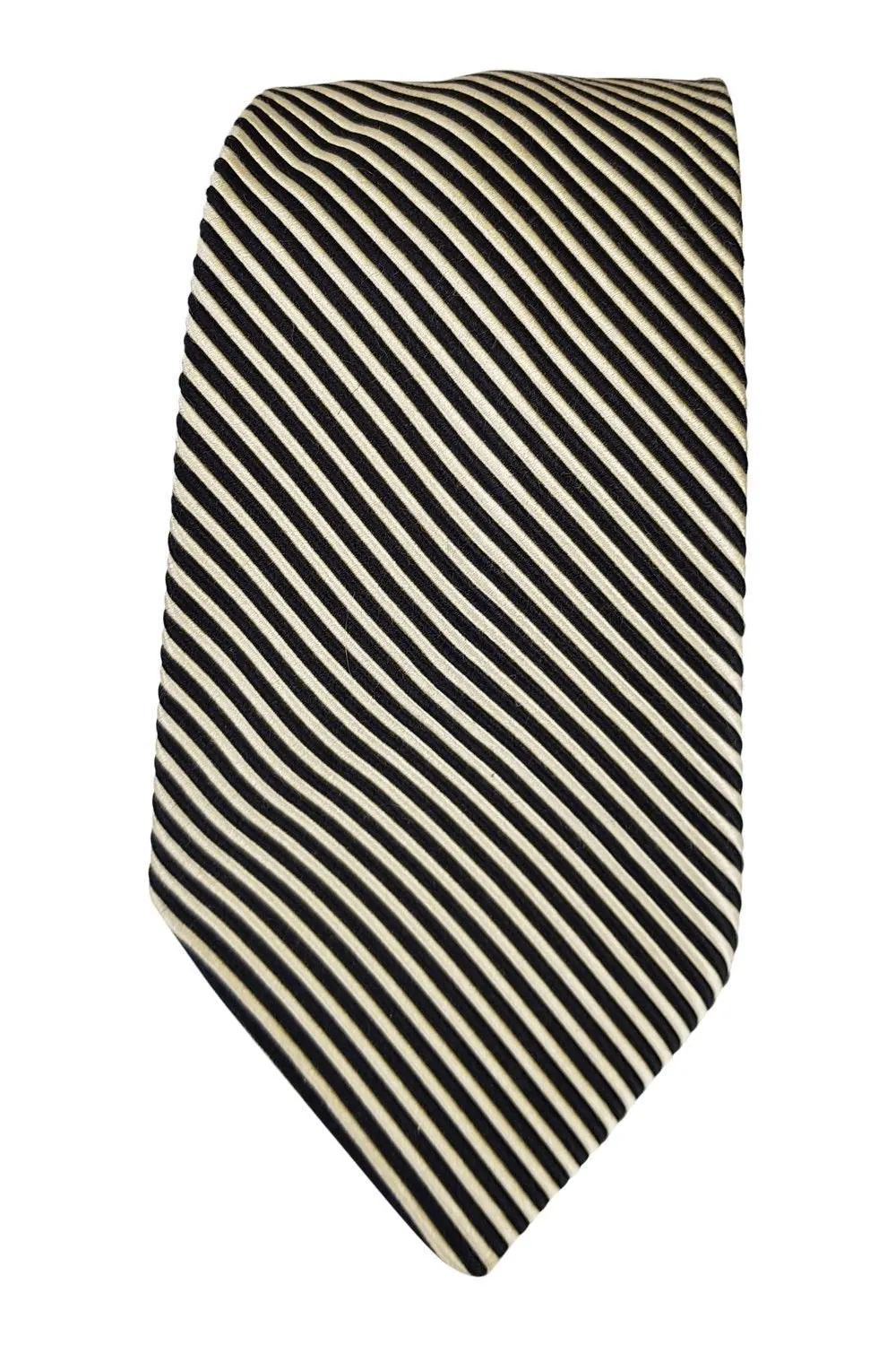 CERRUTI Black and Gold Stripe 60% Silk 40% Cotton Shorter Length Tie (58")