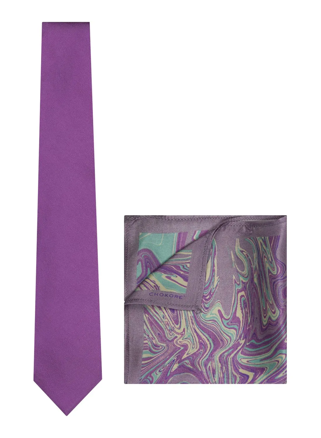 Chokore Deep Purple color Silk Tie & Purple Silk Pocket Square set