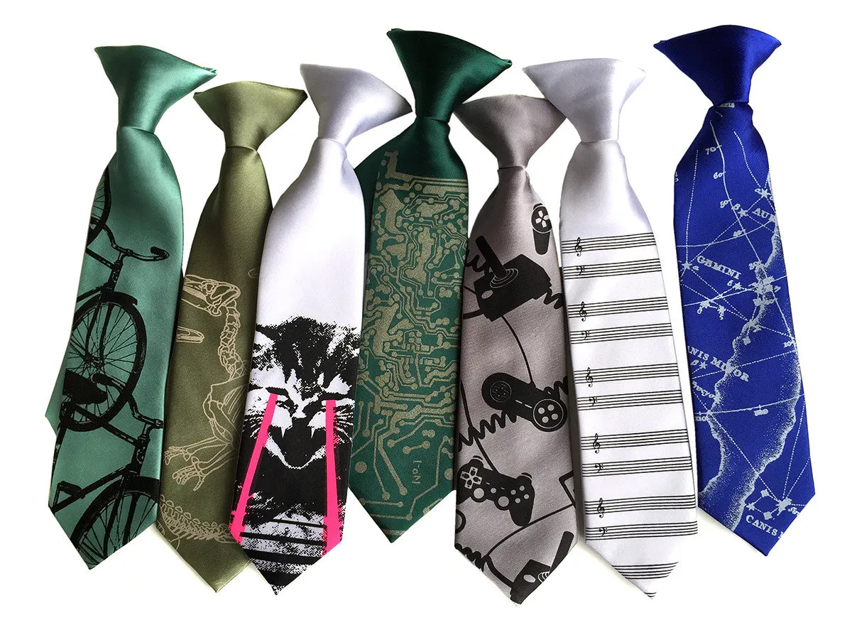 Circuit Board kids tie. Boys clip-on necktie