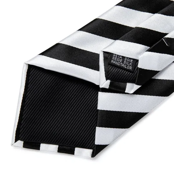 Classy Men Black & White Striped Silk Tie