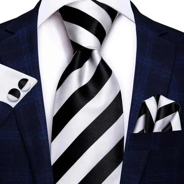 Classy Men Black & White Striped Silk Tie