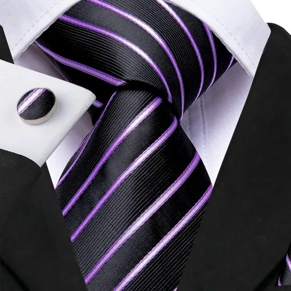 Classy Men Black Purple Striped Silk Tie