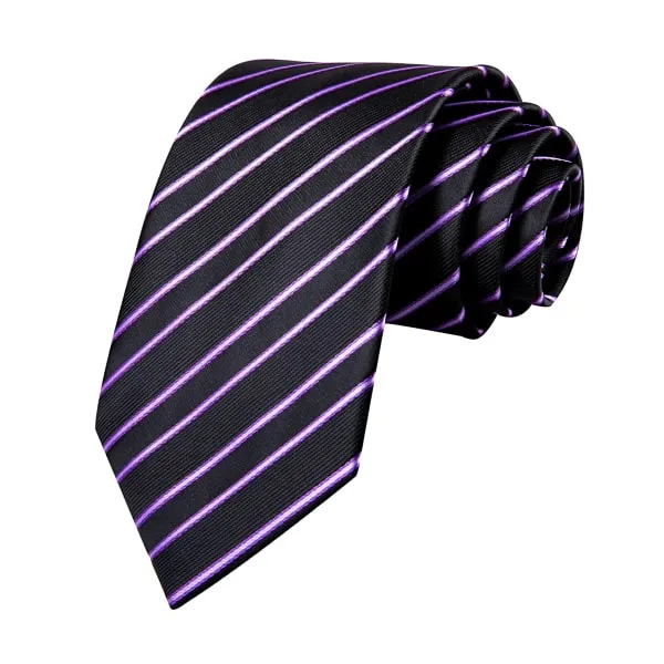 Classy Men Black Purple Striped Silk Tie