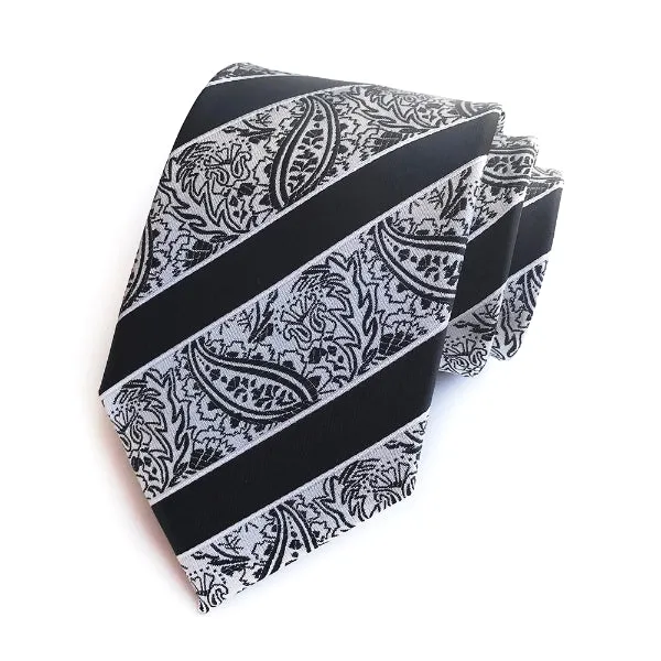 Classy Men Black Striped Silk Paisley Tie