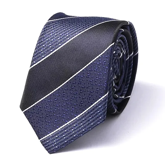 Classy Men Blue Thick Striped Silk Skinny Tie