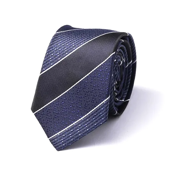 Classy Men Blue Thick Striped Silk Skinny Tie