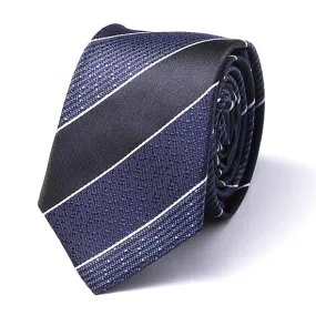 Classy Men Blue Thick Striped Silk Skinny Tie