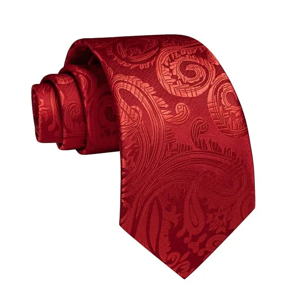 Classy Men Bright Red Paisley Silk Tie