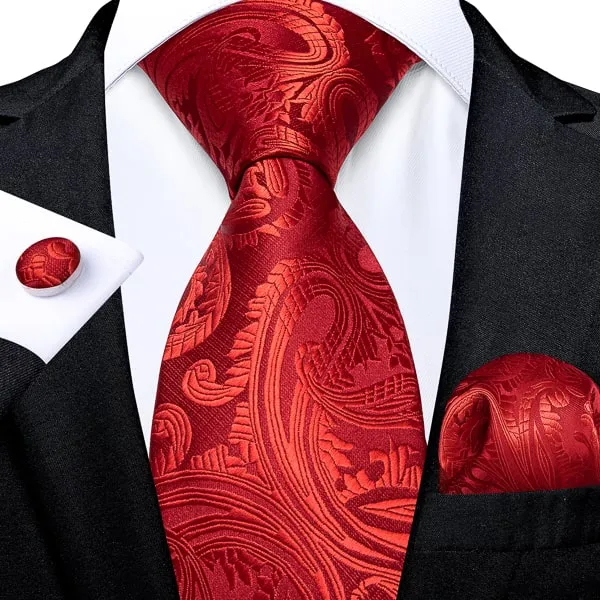 Classy Men Bright Red Paisley Silk Tie