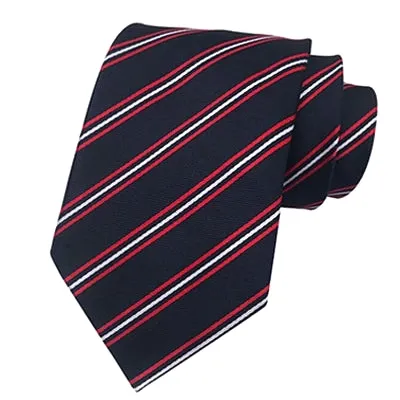 Classy Men Classic Black Red Striped Silk Tie