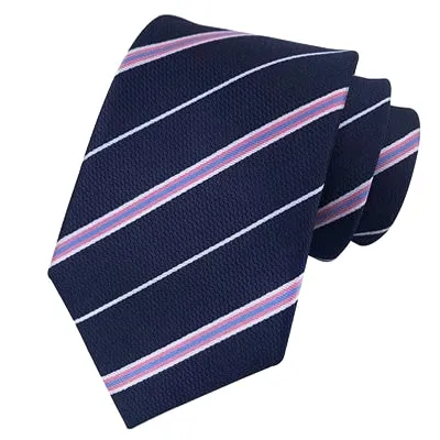 Classy Men Classic Blue Pink Striped Silk Tie