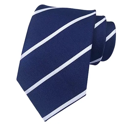 Classy Men Classic Blue White Striped Silk Tie