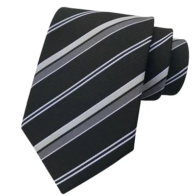 Classy Men Classic Dark Grey Striped Silk Tie