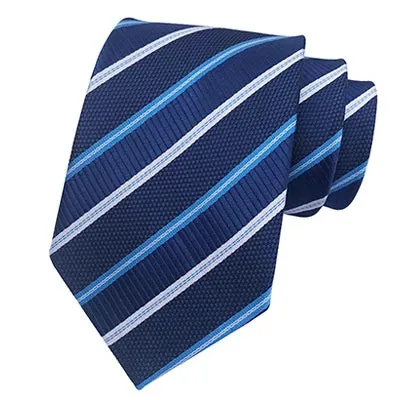 Classy Men Classic Deep Blue Striped Silk Tie