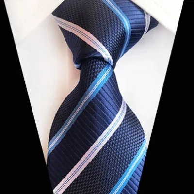 Classy Men Classic Deep Blue Striped Silk Tie