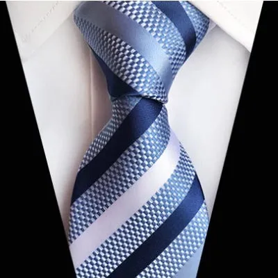 Classy Men Classic Light Blue Striped Silk Tie