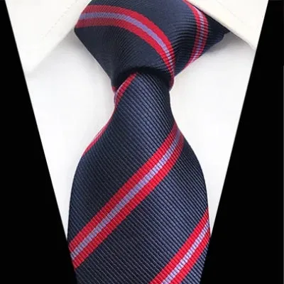 Classy Men Classic Navy Red Striped Silk Tie