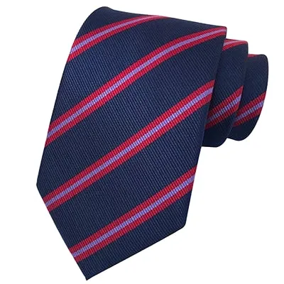 Classy Men Classic Navy Red Striped Silk Tie